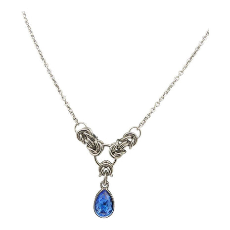 Blue Crystal Stainless Steel Byzantine "December" Necklace 16-18 inches long