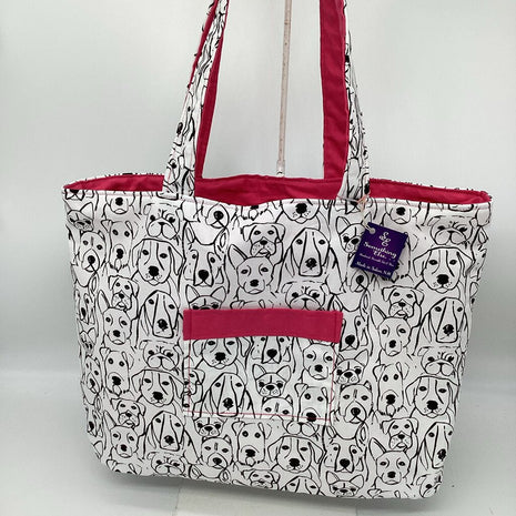 White w/ Black dogs & pink reversible tote bag