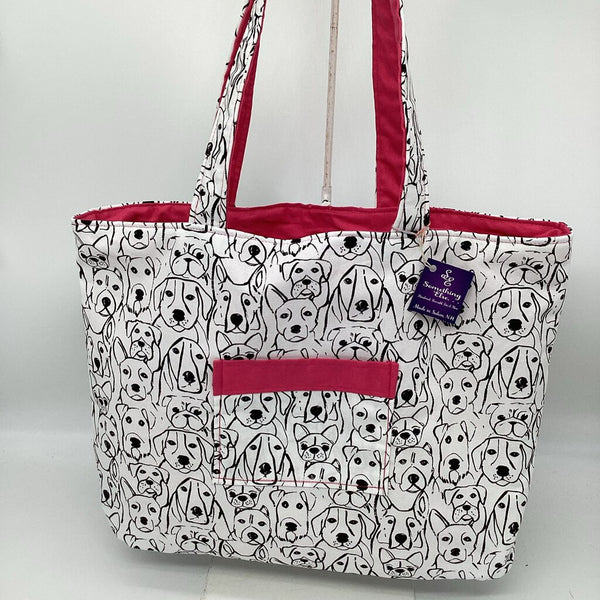 White w/ Black dogs & pink reversible tote bag