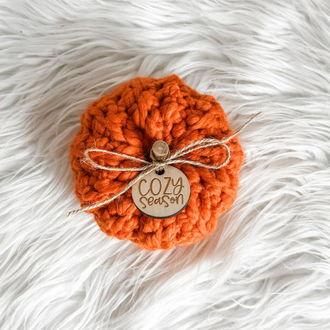 Crochet Pumpkin with Cozy Season Pumpkin Charm in Pumpkin