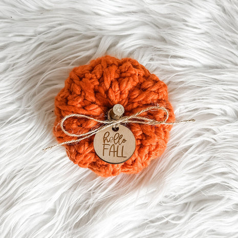 Crochet Pumpkin with Hello Fall Pumpkin Charm in Pumpkin