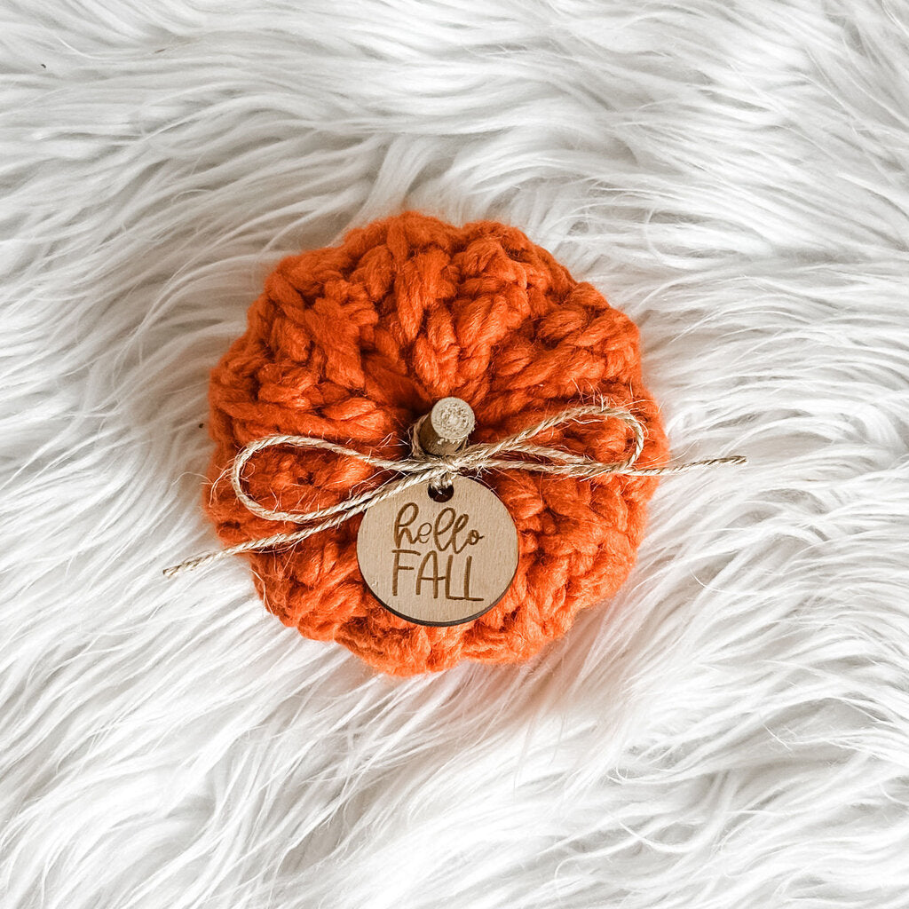 Crochet Pumpkin with Hello Fall Pumpkin Charm in Pumpkin