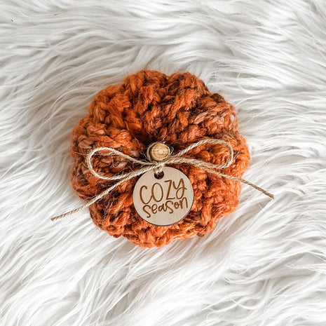 Crochet Pumpkin with Cozy Season Pumpkin Charm in Autumn Leaves