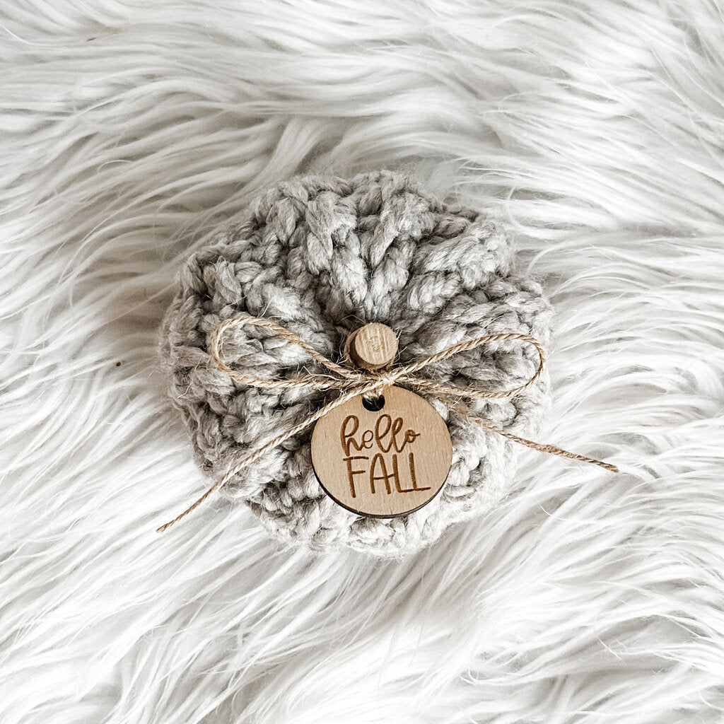 Crochet Pumpkin with Hello Fall Pumpkin Charm in Parchment