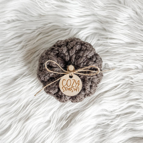 Crochet Pumpkin with Cozy Season Pumpkin Charm in Slate