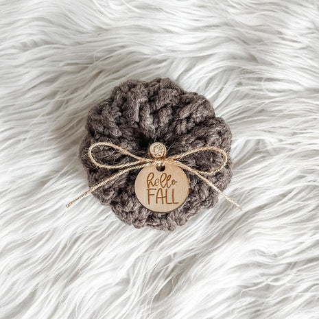 Crochet Pumpkin with Hello Fall Pumpkin Charm in Slate