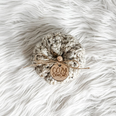 Crochet Pumpkin with Cozy Season Pumpkin Charm in Oatmeal