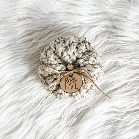 Crochet Pumpkin with Hello Fall Pumpkin Charm in Oatmeal