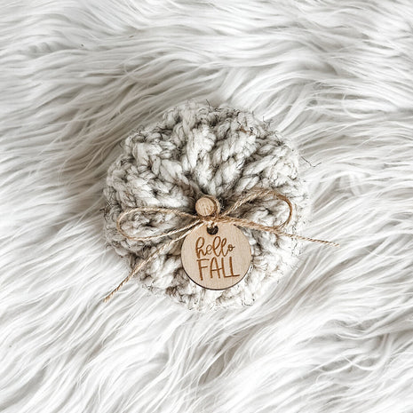 Crochet Pumpkin with Hello Fall Pumpkin Charm in Wheat