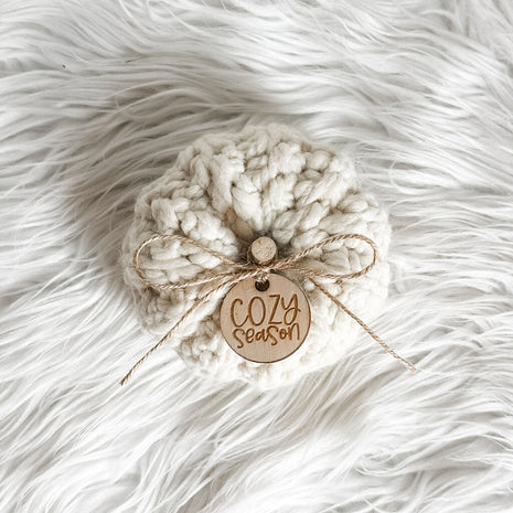 Crochet Pumpkin with Cozy Season Pumpkin Charm in Cream