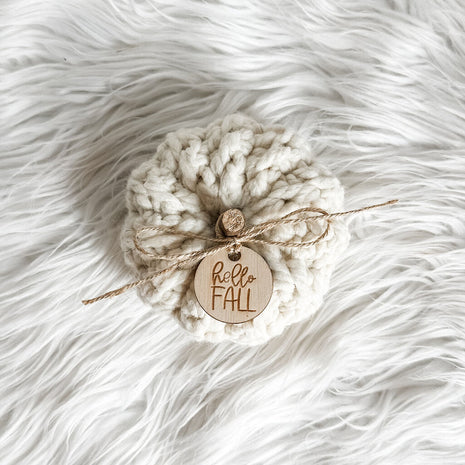 Crochet Pumpkin with Hello Fall Pumpkin Charm in Cream