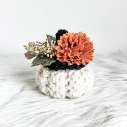 Small Crochet Pumpkin with Witch Hat - Cream With Dusty Orange Florals - view 2