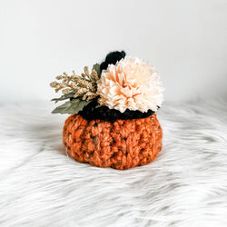 Small Crochet Pumpkin with Witch Hat - Autumn Leaves With Blush Cream Florals - view 1