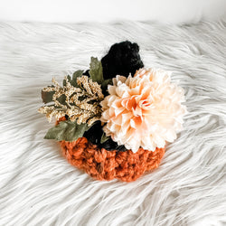 Small Crochet Pumpkin with Witch Hat - Autumn Leaves With Blush Cream Florals - view 2