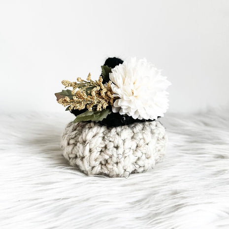 Small Crochet Pumpkin with Witch Hat - Wheat With Cream Florals