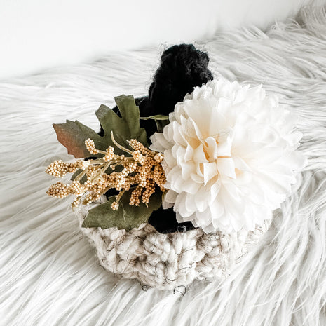 Small Crochet Pumpkin with Witch Hat - Wheat With Cream Florals