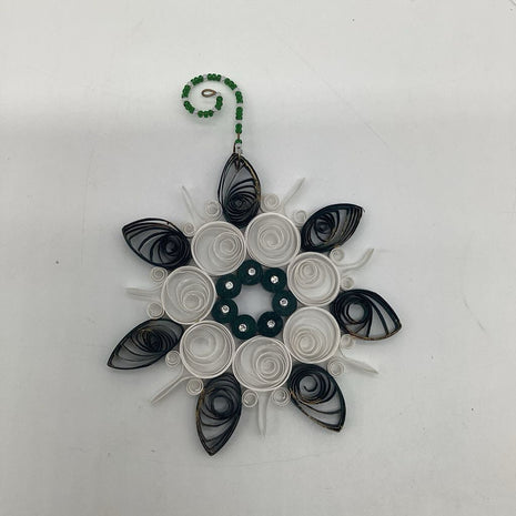 Snowflake ornament green and white with Preciosa