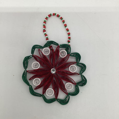 Christmas ornament Green, burgandy and white with Preciosa Crystal in middle