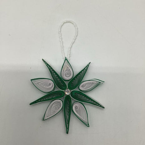 Snowflake ornament green and white with Preciosa Crystal (not rhinestone)