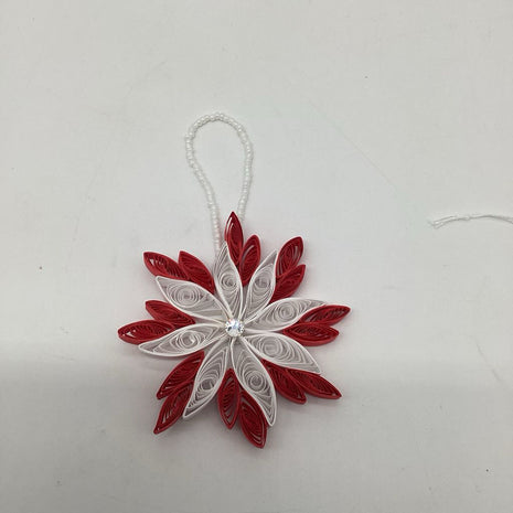 Christmas ornament red and white with Preciosa Crystal (not rhinestone)
