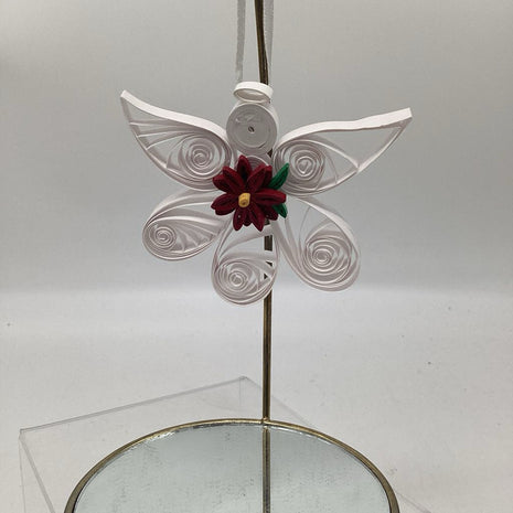 Christmas ornament Angel white with poinsettia