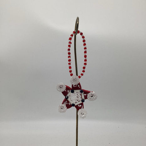 Christmas ornament Red and white with black Preciosa Crystals (not rhinestones)