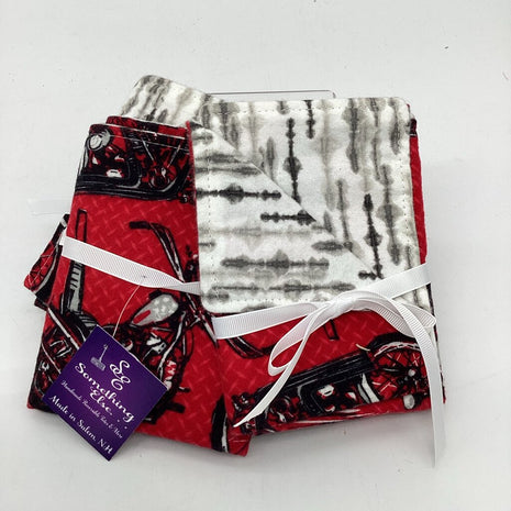 Burp cloth red motorcycles w/ white & gray