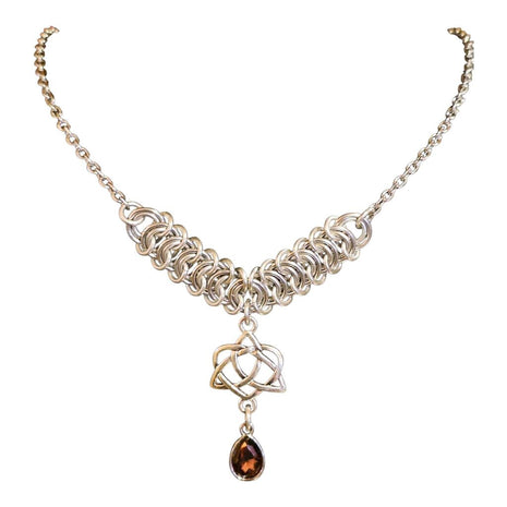 Dark Red Crystal Silver Vertebrae "January" Necklace 16-18 inches