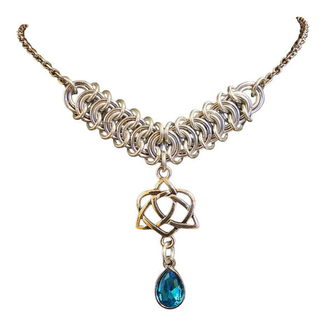 Light Blue Crystal Silver Vertebrae "March" Necklace 16-18 inches