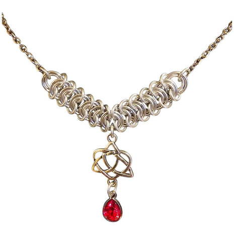 Siam Red Crystal Silver Vertebrae "July" Necklace 16-18 inches