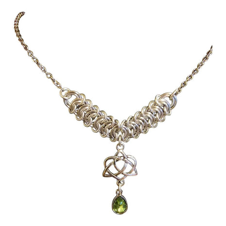 Light Green Crystal Silver Vertebrae "August" Necklace 16-18 inches