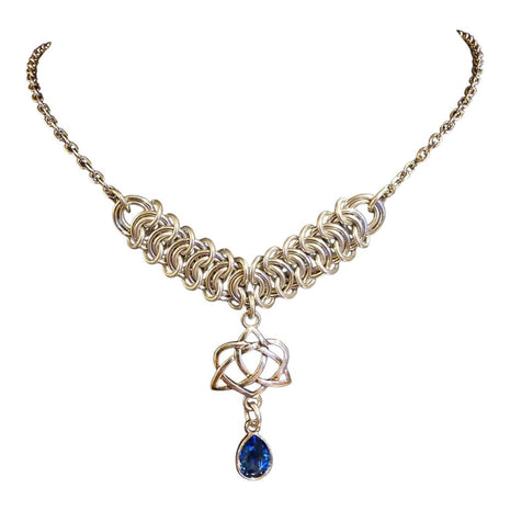 Dark Blue Crystal Silver Vertebrae "September" Necklace 16-18 inches