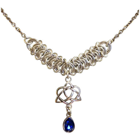 Blue Crystal Silver Vertebrae "December" Necklace 16-18 inches