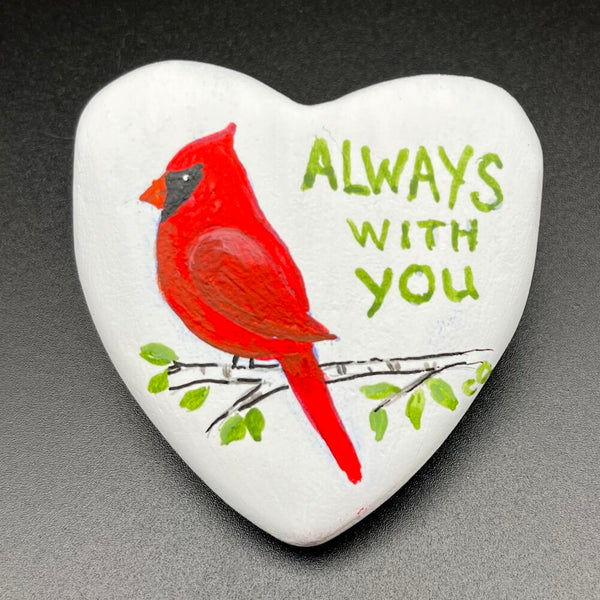Heart rock, wh. w/cardinal 