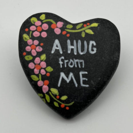 Heart rock,blk. "A hug fr. me"