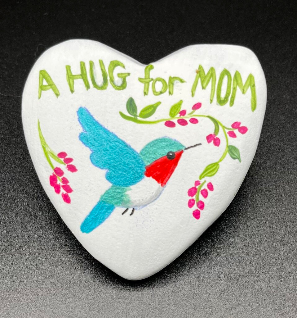 Heart rock white w/hummer "hug for mom"