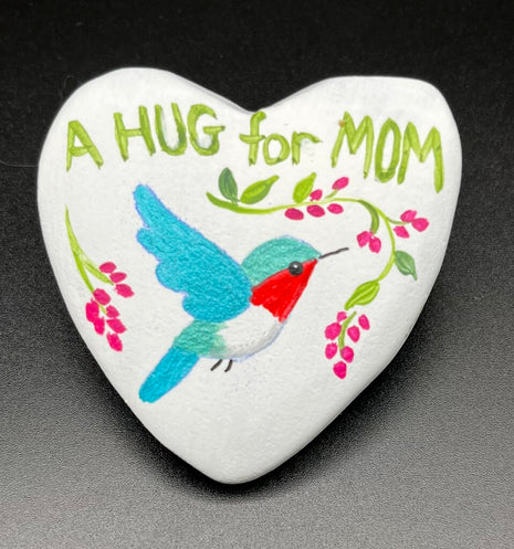 Heart rock white w/hummer "hug for mom"