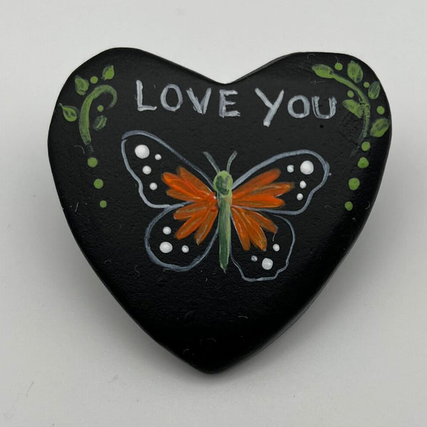 Heart rock blk. w/monarch