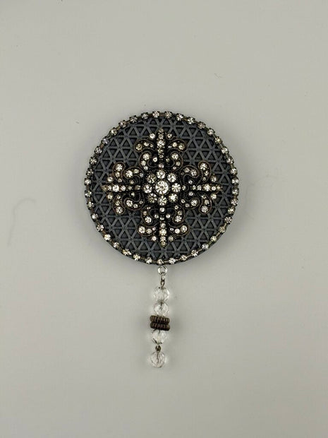 3X3 GRAY ORNAMENT W/ VTG RHINESTONE