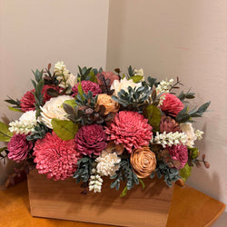 Wooden Box filled with Cream, Pink and Orange Sola Wood Flowers - view 1