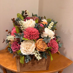 Wooden Box filled with Cream, Pink and Orange Sola Wood Flowers - view 4