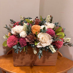 Wooden Box filled with Cream, Pink and Orange Sola Wood Flowers - view 3