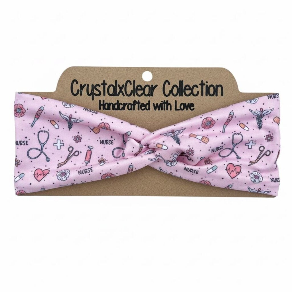 Pink Nurse Soft Stretch Twist Knot Headband | CrystalxClear Collection