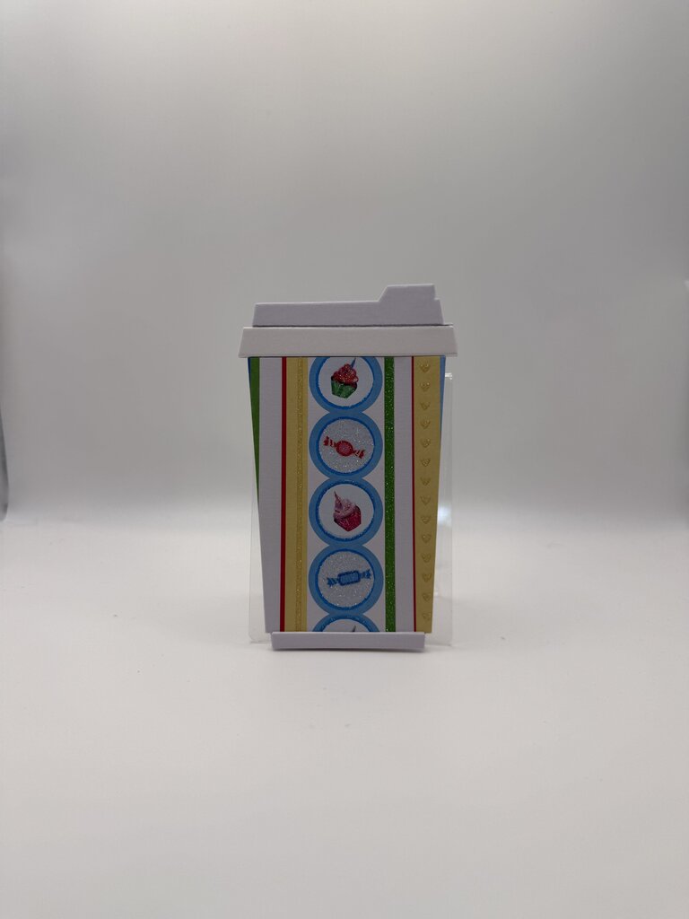 Coffee Cup Gift Card Holder - Glittery Multi Color Vertical Stripes