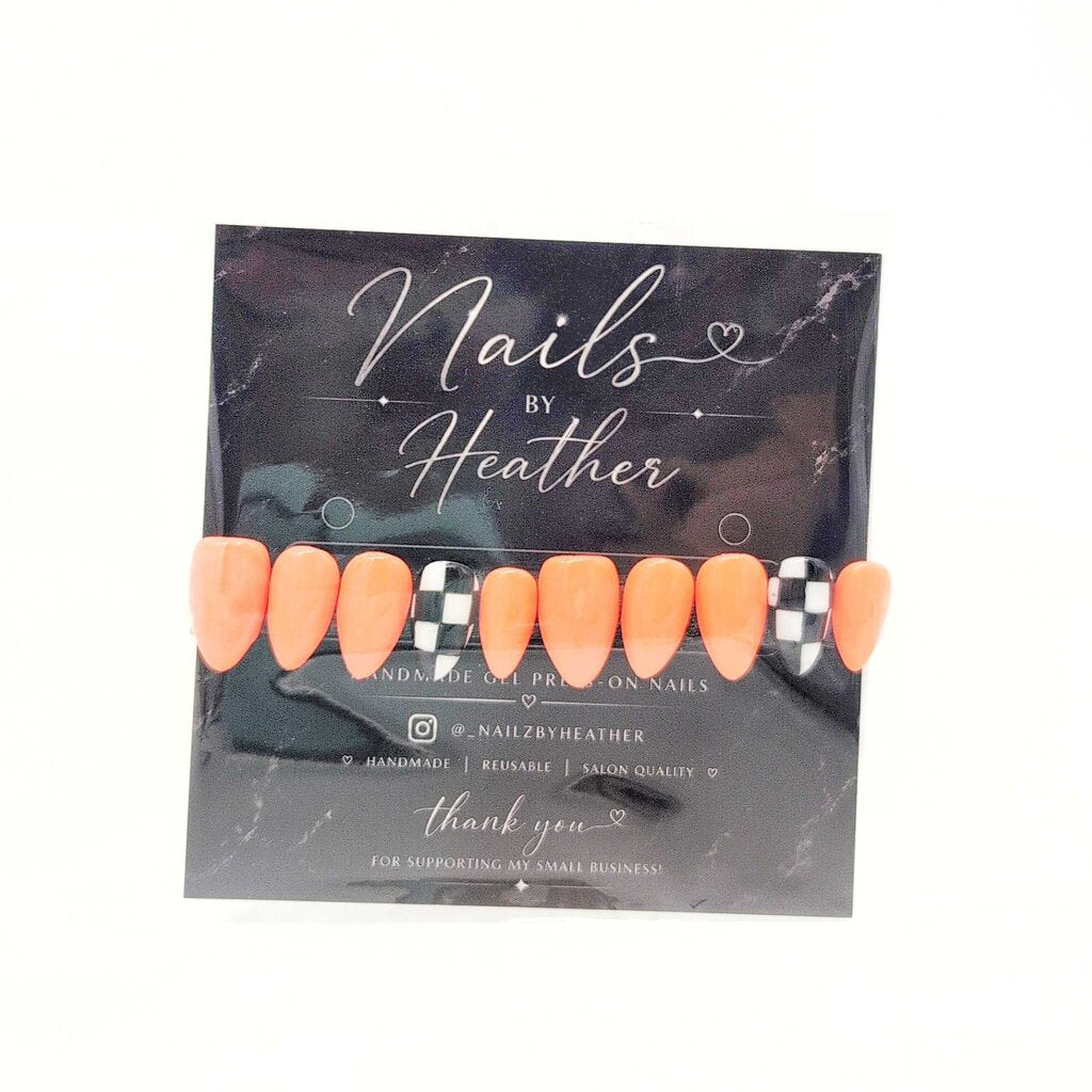 Orange & Checkered Set -Short Almond