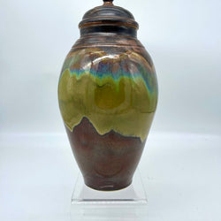 Tall Lidded Jar- Copper/Iron Lustre Flux - view 2
