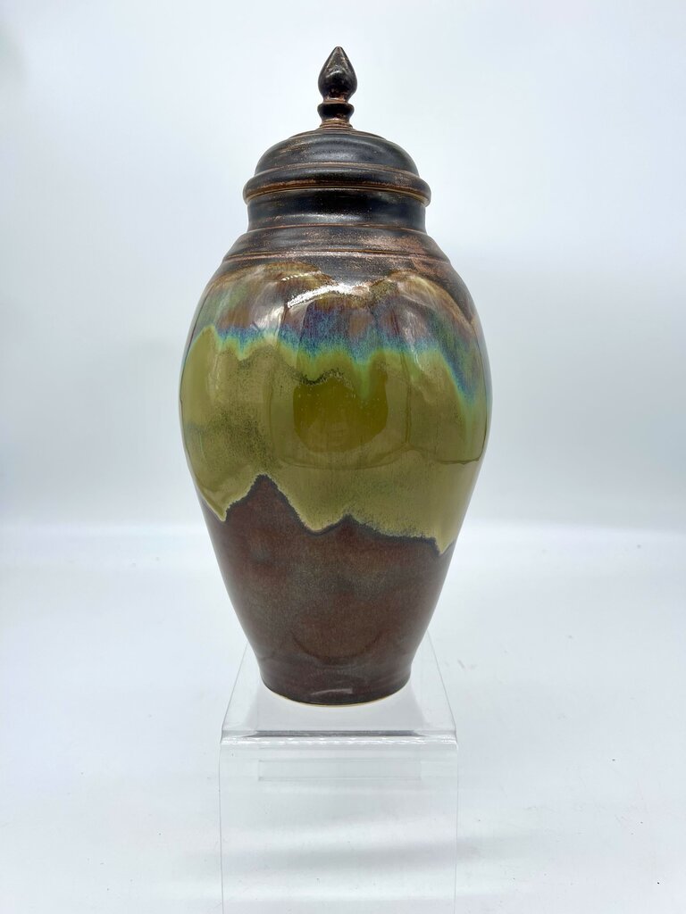 Tall Lidded Jar- Copper/Iron Lustre Flux