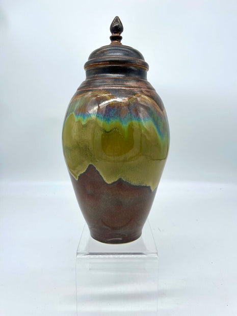 Tall Lidded Jar- Copper/Iron Lustre Flux