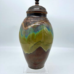 Tall Lidded Jar- Copper/Iron Lustre Flux - view 1