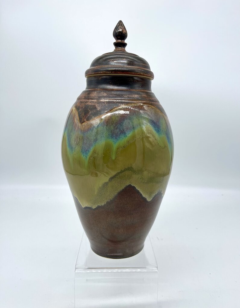 Tall Lidded Jar- Copper/Iron Lustre Flux